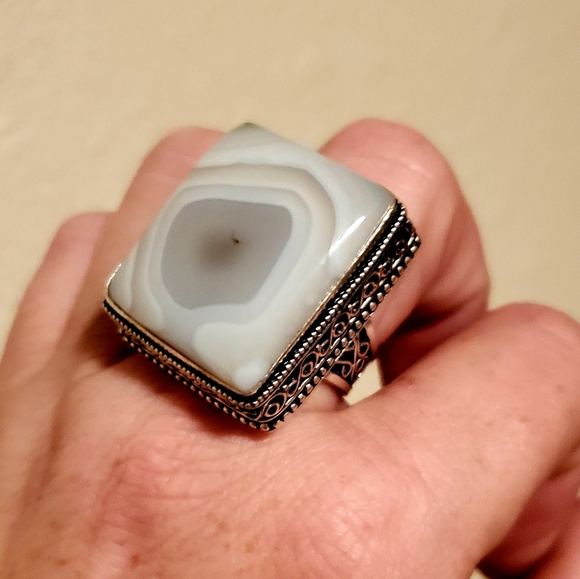 New Huge Botswana Agate 925 Silver Statement Ring. - Picture 3 of 12